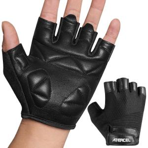 imageATERCEL Premium Leather Workout Gloves Ideal for Men and Women Suitable for Weightlifting Gym CyclingBlack