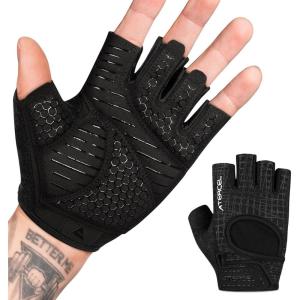 imageATERCEL Weight Lifting Gloves Full Palm Protection Workout Gloves for Gym Cycling Exercise Breathable Super Lightweight for Mens and WomenBlack