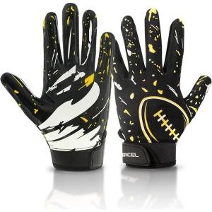 imageATERCEL Youth Football Gloves Kids Sticky Receiver Gloves Grip Football Glove for Boys GirlsBlackGolden