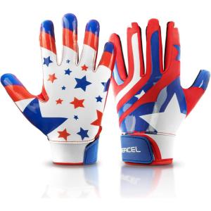 imageATERCEL Youth Football Gloves Kids Sticky Receiver Gloves Grip Football Glove for Boys GirlsRed