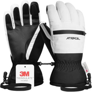 imageWaterproof Ski Gloves Warm 3M Thinsulate Gloves Touchscreen for Men Women in Skiing Snowboarding Snowmobiling HikingWhite