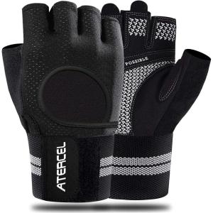 imageATERCEL Weight Lifting Gloves Breathable Workout Gloves with Wrist Support for Gym Exercise Pull ups Super Lightweight for Mens and Women Full Palm ProtectionBlack