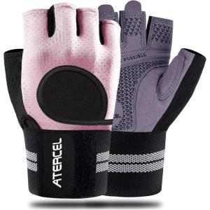 imageATERCEL Weight Lifting Gloves Breathable Workout Gloves with Wrist Support for Gym Exercise Pull ups Super Lightweight for Mens and Women Full Palm ProtectionPink